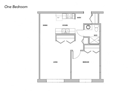 Floor plan for 1 bed, 1 bath, 575 sqft